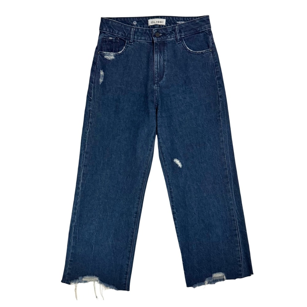 DL1961 Hepburn Wide Leg Jeans Sz 28 High Waist Ankle Cropped Distressed Industry